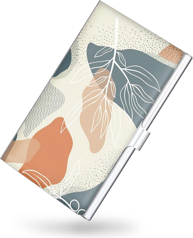 Xavier Business Card Holder，Color Printing Men's and Women's Business Card Case，Ultra-Thin Metal Business Card Organizer，Carry-on Pocket Wallet Business Card Holder,Bohemian Leaf - Image 1